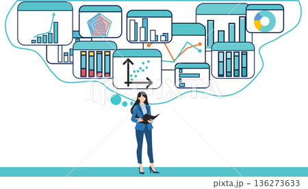 データを分析するビジネスウーマンのイラスト 136273633