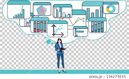 データを分析するビジネスウーマンのイラスト 136273633