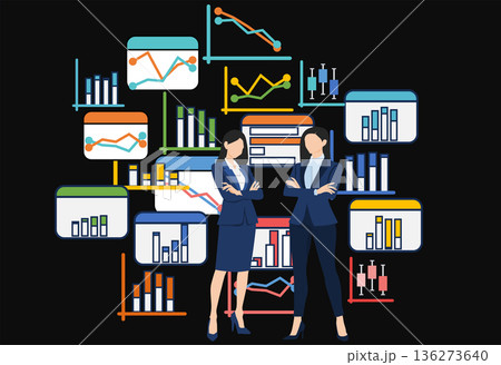データを分析するビジネスウーマンのイラスト 136273640