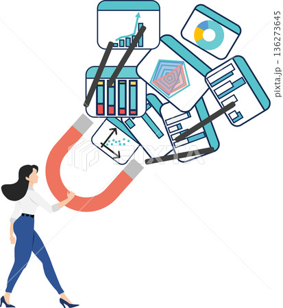 データを分析するビジネスウーマンのイラスト 136273645