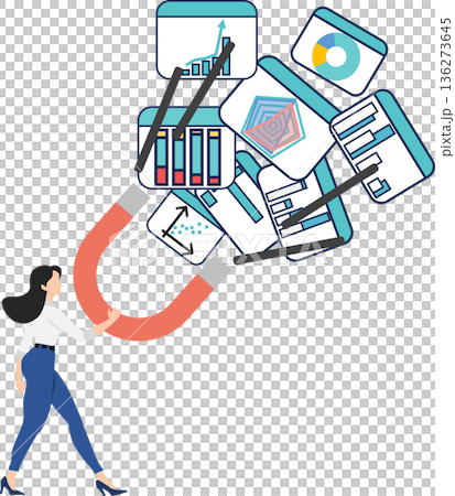 データを分析するビジネスウーマンのイラスト 136273645