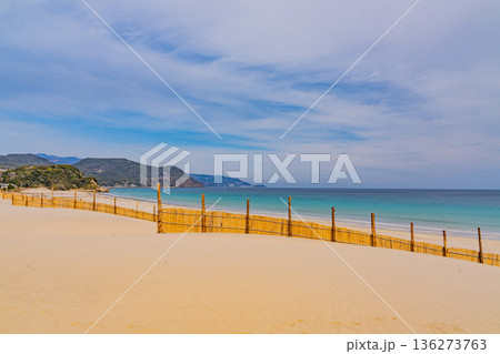 (静岡県)冬の伊豆・白浜海岸、ビーチ、砂防柵 (静岡県)冬の伊豆・白浜海岸、ビーチ、砂防柵 136273763