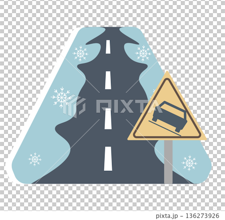 Frozen road. Car slipping on snow. Caution: Slip. Vector illustration Frozen road. Car slipping on snow. Caution: Slip. Vector illustration 136273926