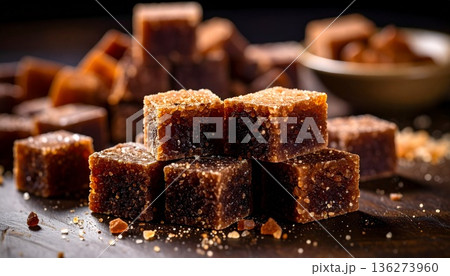 深い黒色が美しい黒糖キューブ素材 深い黒色が美しい黒糖キューブ素材 136273960