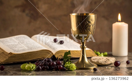 教会の光に照らされる儀式用の杯/ゴブレット 教会の光に照らされる儀式用の杯/ゴブレット 136273962