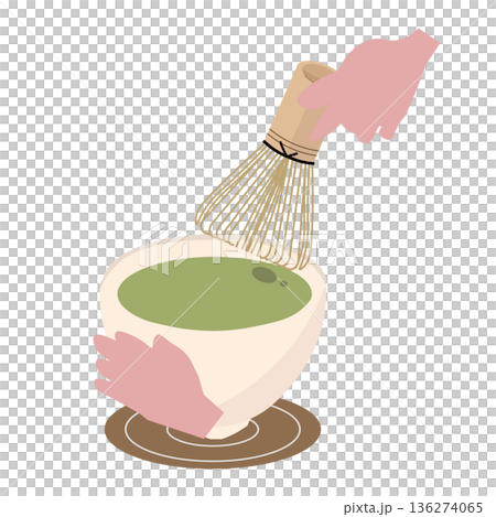 お茶を点てる。茶道。お抹茶を作る。ベクターイラスト 136274065