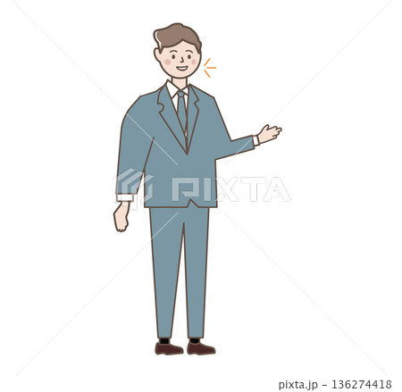 営業マン。話をするビジネスマン。商談や提案をする会社員。ベクターイラスト 136274418