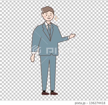 営業マン。話をするビジネスマン。商談や提案をする会社員。ベクターイラスト 136274418