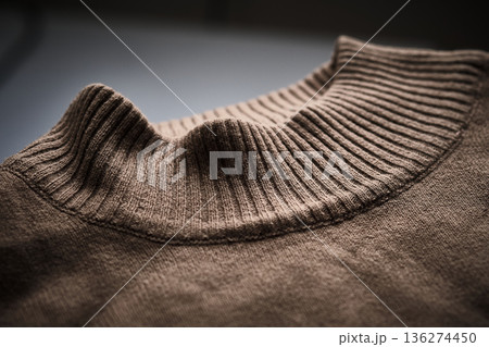Ribbed sweater collar fabric texture in soft light Ribbed sweater collar fabric texture in soft light 136274450