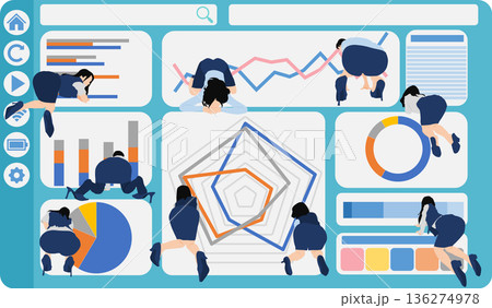 会議の資料を作成するビジネスウーマンのイラスト 136274978