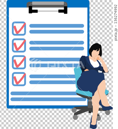 Illustration of a businesswoman creating materials for a meeting 136274992