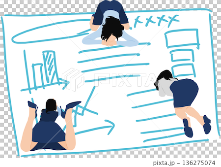 会議の資料を作成するビジネスウーマンのイラスト 136275074