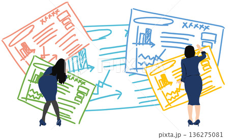 会議の資料を作成するビジネスウーマンのイラスト 会議の資料を作成するビジネスウーマンのイラスト 136275081