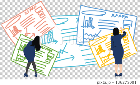 会議の資料を作成するビジネスウーマンのイラスト 会議の資料を作成するビジネスウーマンのイラスト 136275081