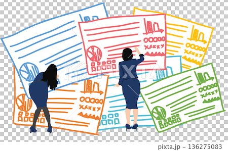 会議の資料を作成するビジネスウーマンのイラスト 136275083