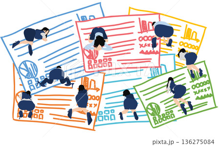 会議の資料を作成するビジネスウーマンのイラスト 136275084
