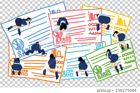 会議の資料を作成するビジネスウーマンのイラスト 136275084