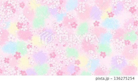 カラフルな桜模様が広がる春の背景イラスト カラフルな桜模様が広がる春の背景イラスト 136275254