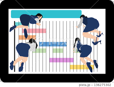 Illustration of a businesswoman implementing a framework 136275302