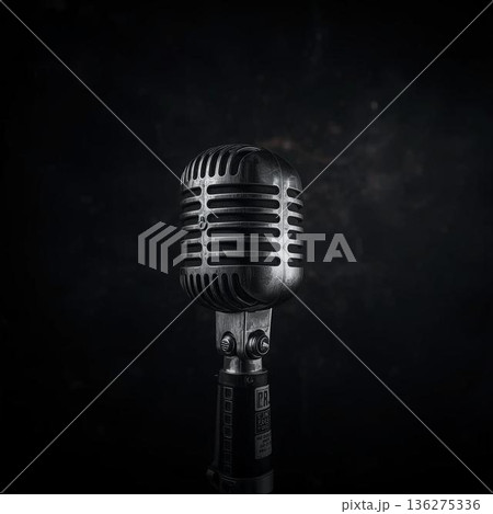 レトロなカラオケルームのマイク 136275336