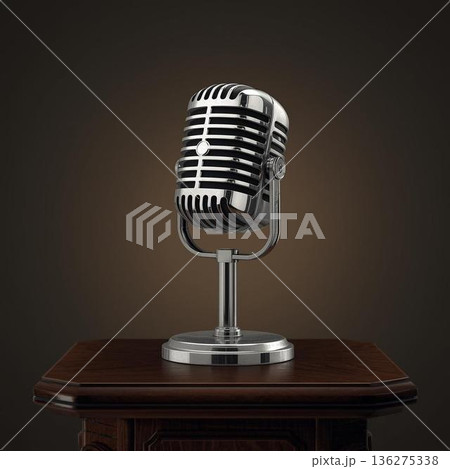 レトロなカラオケルームのマイク 136275338