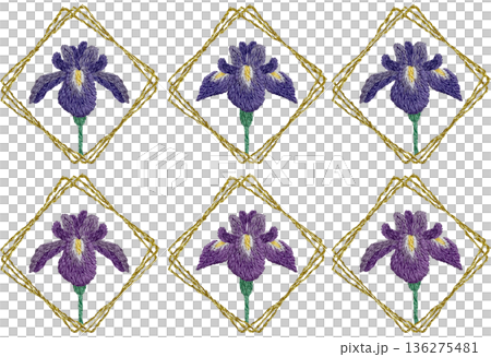 [Iris flower one-point set] Hand embroidery illustration material 136275481