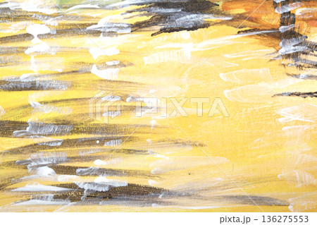 Thick abstract acrylic oil paint lines and orange blue sky or sea background Thick abstract acrylic oil paint lines and orange blue sky or sea background 136275553