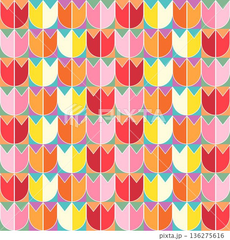 Seamless Geometric Tulip Pattern With Pastel Colors 136275616
