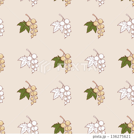 White Currant Seamless Pattern. Mixed Botanical Garden Background with Color and Line Art Branches, Berries and Leaves. Repeatable Fruit Template. Vector Square illustration White Currant Seamless Pattern. Mixed Botanical Garden Background with Color and Line Art Branches, Berries and Leaves. Repeatable Fruit Template. Vector Square illustration 136275621