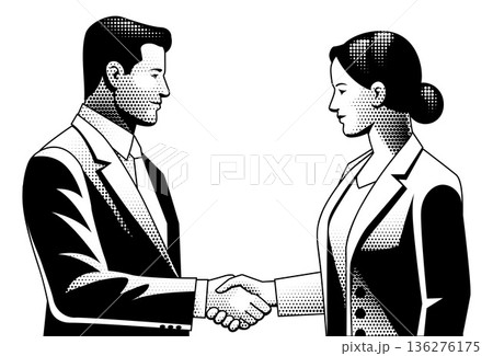 Black and White Retro Business Handshake Art Black and White Retro Business Handshake Art 136276175