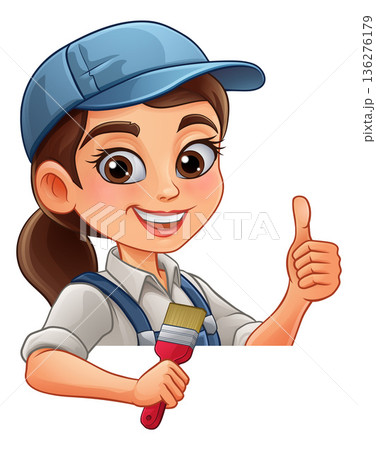 Woman Female Painter Decorator Cartoon Mascot 136276179