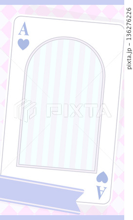 トランプのハートのエースとメルヘンなフレームの背景素材、縦型 136276226
