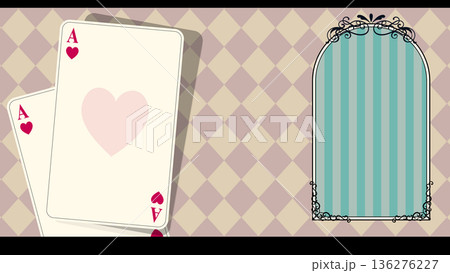 トランプのハートのエースとアンティークなフレームの背景素材 136276227