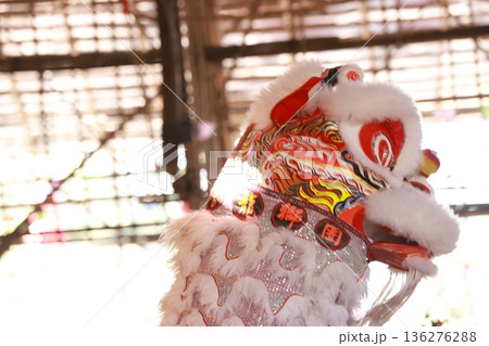 chinese cantonese lion dancing in Hong Kong, Yuen long chinese cantonese lion dancing in Hong Kong, Yuen long 136276288