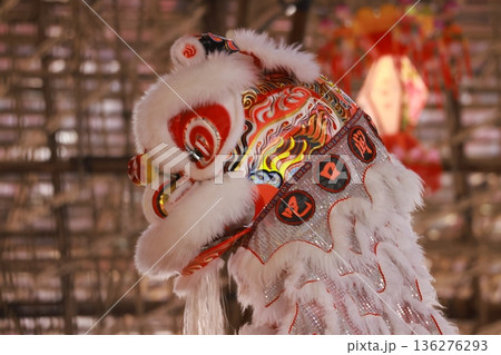 chinese cantonese lion dancing in Hong Kong, Yuen long chinese cantonese lion dancing in Hong Kong, Yuen long 136276293