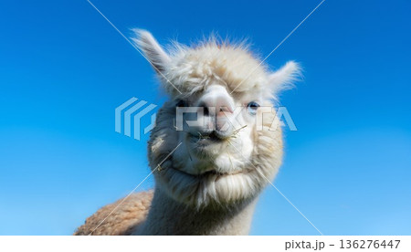 青空を背景にしたアルパカのポートレート 136276447