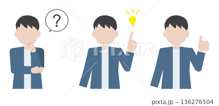 疑問→ひらめき→OKの3ステップ　ビジネス人物イラスト（顔なし） 136276504