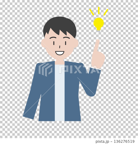電球でひらめく男性のシンプル人物イラスト（アイデア・発想） 136276519