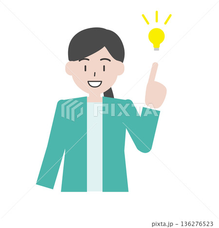 ひらめいた女性のイラスト　電球アイコンでアイデア発想 136276523
