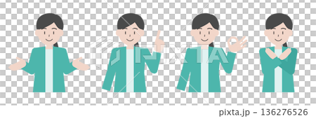 判断・選択のポーズをする女性のイラスト4種セット（案内・提案・OK・NG） 136276526