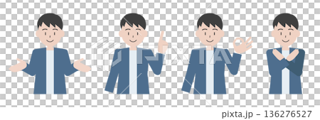判断・選択のポーズをする男性のイラスト4種セット（案内・提案・OK・NG） 136276527