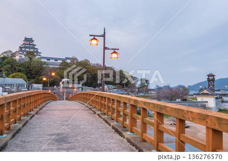 Jyounai bridge with light up lantern to Karatsu castle at dusk, Saga 136276570