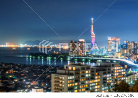 Defocused image of Fukuoka tower and Hakata bay at night Defocused image of Fukuoka tower and Hakata bay at night 136276580