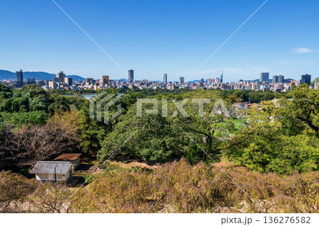Top view of Fukuoka city skyline from Maizuru Park castle ruin Top view of Fukuoka city skyline from Maizuru Park castle ruin 136276582