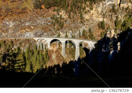 View of Landwasser Viaduct, Rhaetian railway, Graubunden in Switzerland 136276729