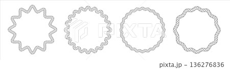 Nautical rope frames and borders in various shapes. Vector set includes circular, oval, and rectangular rope patterns. Marine-themed design elements for logos and decorative graphics. Nautical rope frames and borders in various shapes. Vector set includes circular, oval, and rectangular rope patterns. Marine-themed design elements for logos and decorative graphics. 136276836