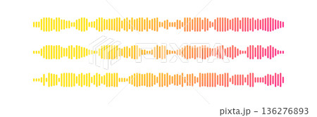 Dynamic soundwave gradient icon with audio rhythm bars and frequency pattern. Soundwave vector podcast equalizer for music streaming, radio broadcasting or microphone recording application interface. 136276893