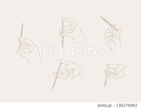 Hand holding a syringe variety positions illustration beige 136276902