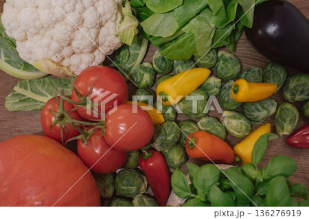 Close-up of various vegetables in a cozy kitchen setting Close-up of various vegetables in a cozy kitchen setting 136276919
