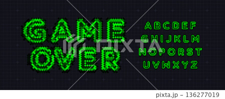 Game Over Font Logo Alphabet Y2K Pixel Letter Set Modern Typography, Arcade Typographic Design for Title Text, Gaming Typo Headline, Old Computer Type Symbol Logotype, Games Fonts. Vector Typeface Game Over Font Logo Alphabet Y2K Pixel Letter Set Modern Typography, Arcade Typographic Design for Title Text, Gaming Typo Headline, Old Computer Type Symbol Logotype, Games Fonts. Vector Typeface 136277019